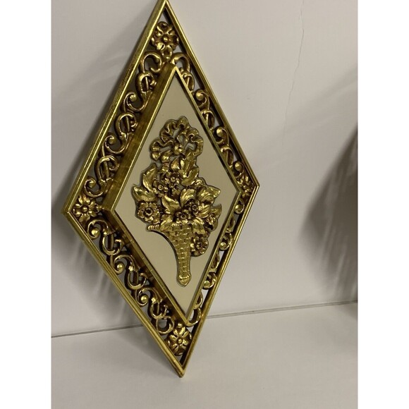 Vintage Hollywood Regency diamond shape wall decor set 2 Dart Syroco - Picture 4 of 11